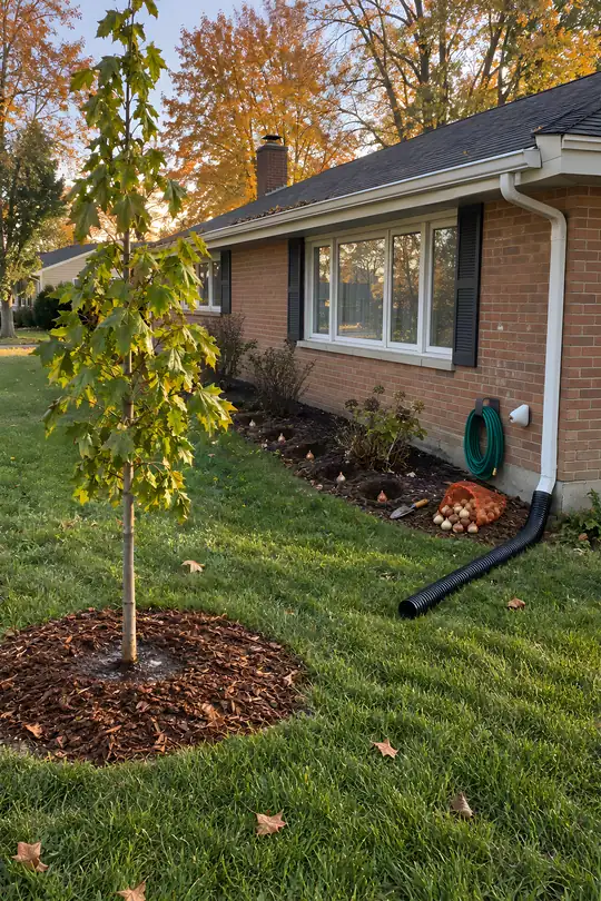 A fall front yard after Dad's checklist
